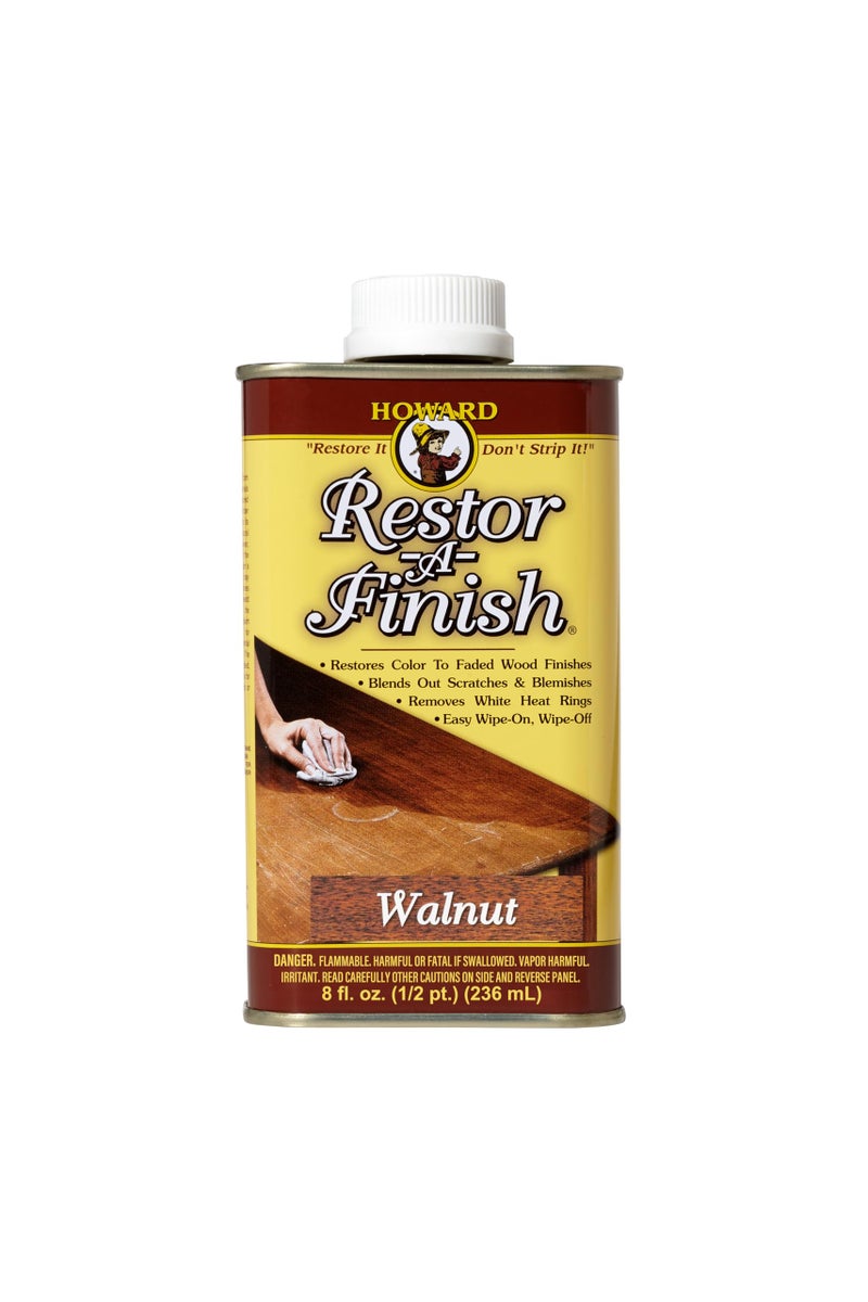 HOWARD - Restor-A-Finish: Restore Your Walnut Wood Finishes Repair Scratches, Eliminate Stains, White Heat or Water Rings and More. Safe on Furniture, Trim, and All Finished Wood. Size: 8 Fl oz - Image 1